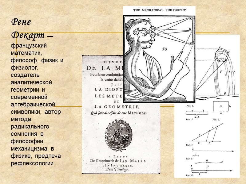 Рене Декарт  — французский математик, философ, физик и физиолог, создатель аналитической геометрии и